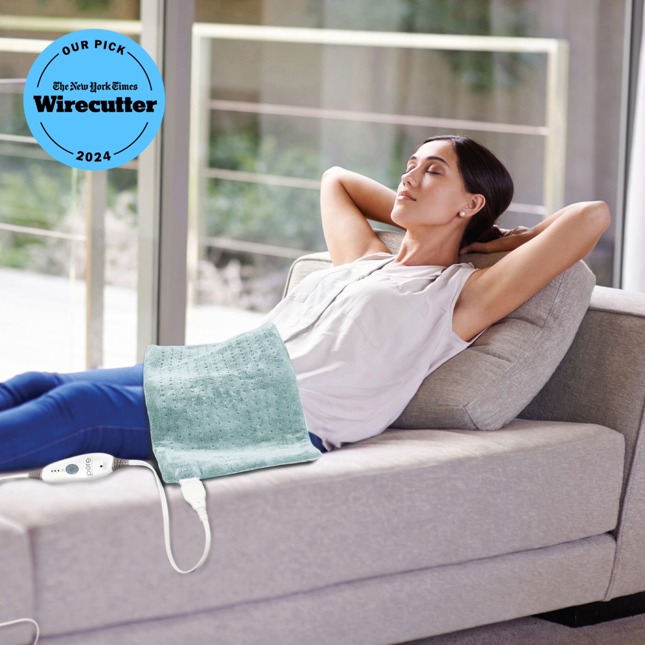 Pure Enrichment PureRelief Deluxe Heating Pad (12" x 24"), Full Body Therapy Pad with 4 InstaHeat Settings, Soft Machine-Washable Microplush Fabric and 2-Hour Auto Safety Shut-Off (Sea Glass)