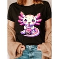 thumbnail image 1 of Camiseta Lala-Q de anime con estampado de letras de moda y ajolote kawaii tierno, manga corta y cuello redondo, top casual para verano y primavera, ropa de mujer, 1 of 6
