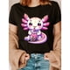 thumbnail image 1 of Camiseta Lala-Q de anime con estampado de letras de moda y ajolote kawaii tierno, manga corta y cuello redondo, top casual para verano y primavera, ropa de mujer, 1 of 6