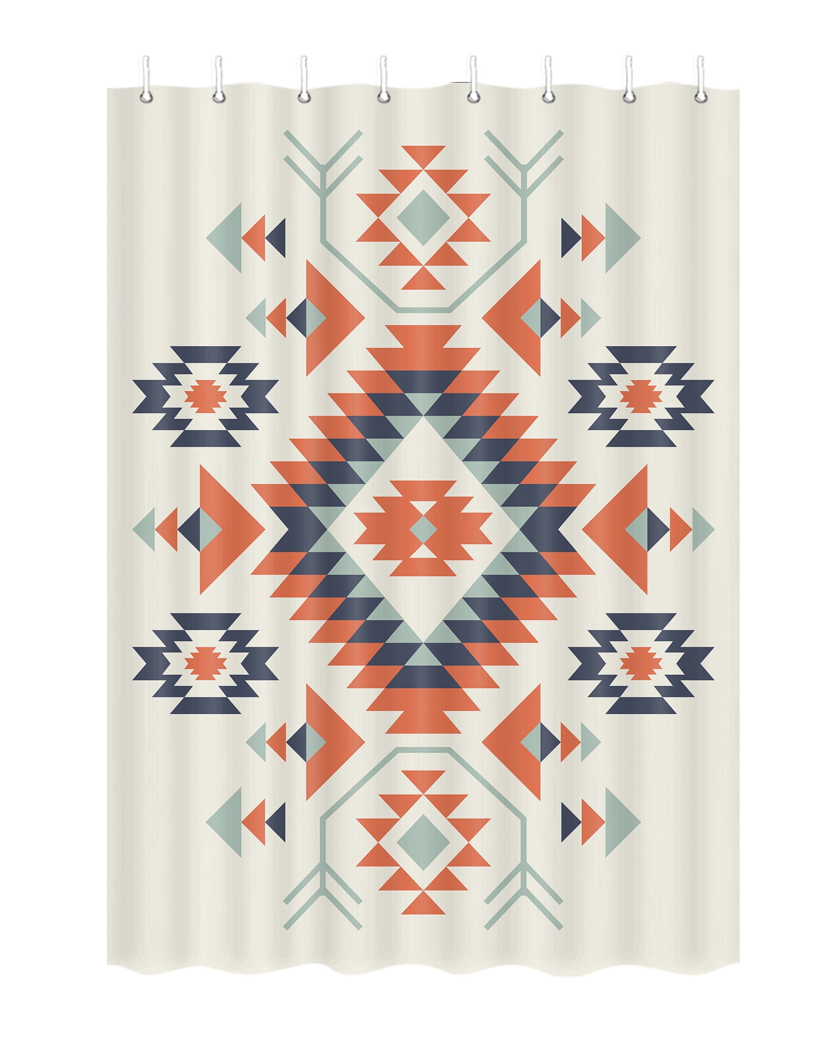 JAWO Camper RV Southwestern Shower Curtain for Travel Trailer Bathroom, Western Aztec Camping Small Narrow Fabric Shower Curtains Set, Happy Camp Outdoor Decor Accessories with Hooks 47X64