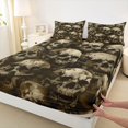 thumbnail image 4 of Castle Fairy Halloween Vintage Skull King Sheets 4pcs,Gothic Theme Watercolor Splash Bedding,Taupe Brown Black,1 Fitted Sheet,1 Flat Sheet and 2 Pillowcases, 4 of 6