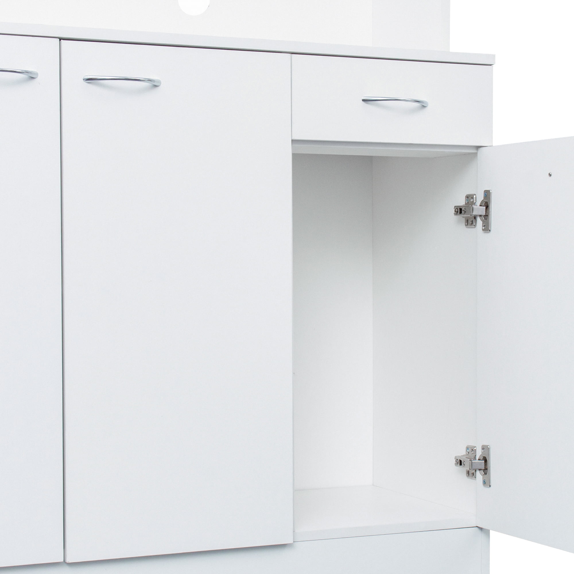 Mintazer 70.8" Tall Kitchen Pantry Cabinet with Open Shelf, Freestanding Food Storage Cabinet with Drawer & 6 Doors for Hallway Living Room Kitchen, White