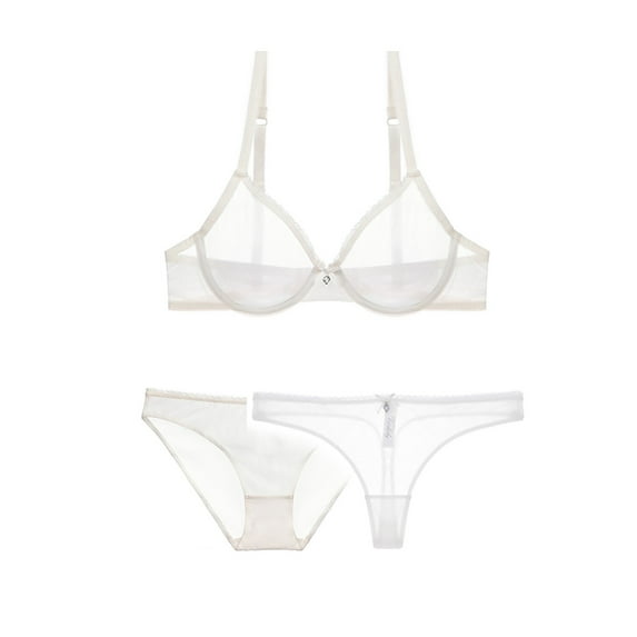 Varsbaby Women See-Through Lace Mesh Bra Transparent Sheer Bras Set for Women