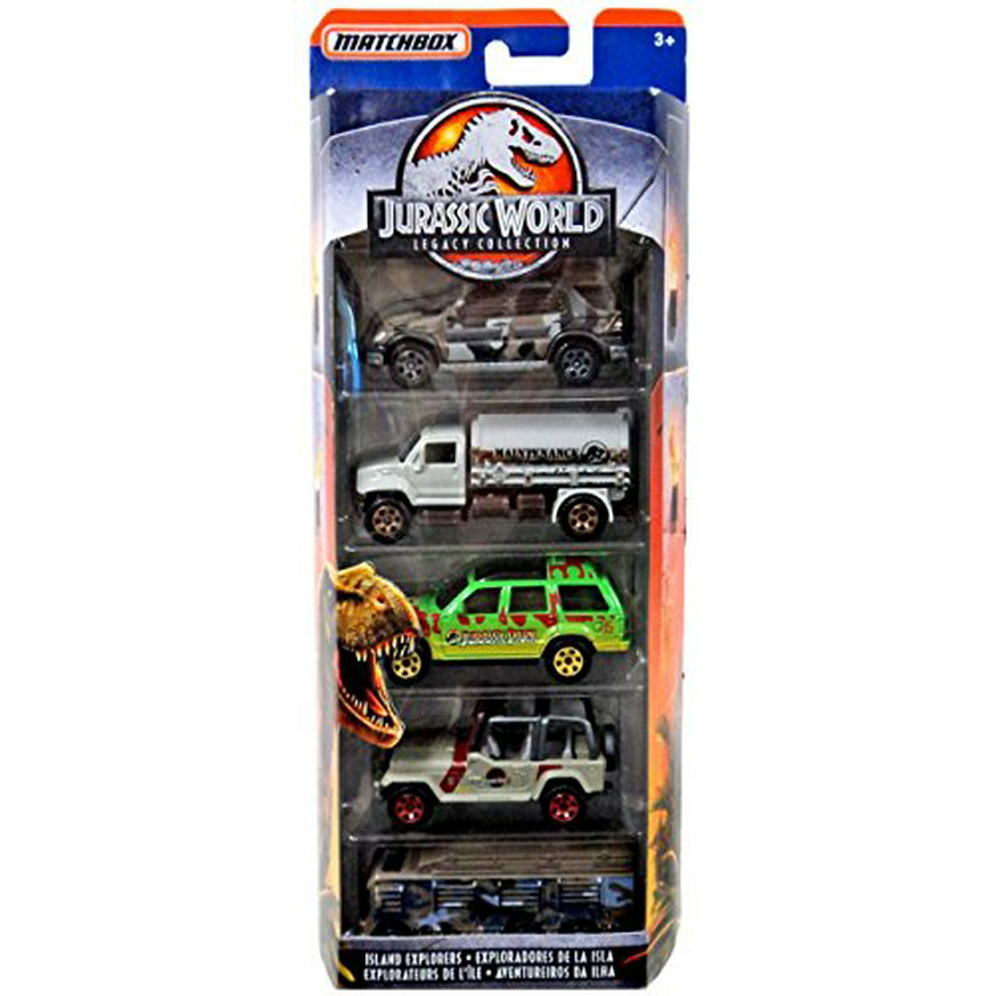 Matchbox Jurassic World Legacy Collection 5 Pack Island Explorers 97 Mercedes Benz ML320 MBX Tanker Ford Explorer Tour Jeep Wrangler Staff Vehicle Fleetwood RV Mobile Lab Walmart
