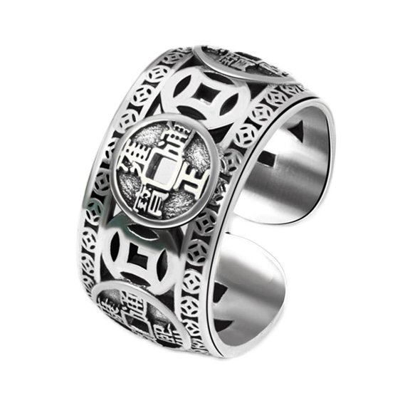 ZOUBAOQ Vintage Ethnic Five Emperors Money Coin Rings For Mens and Womens Good Jewelry Gifts Adjustable Lucky Finger