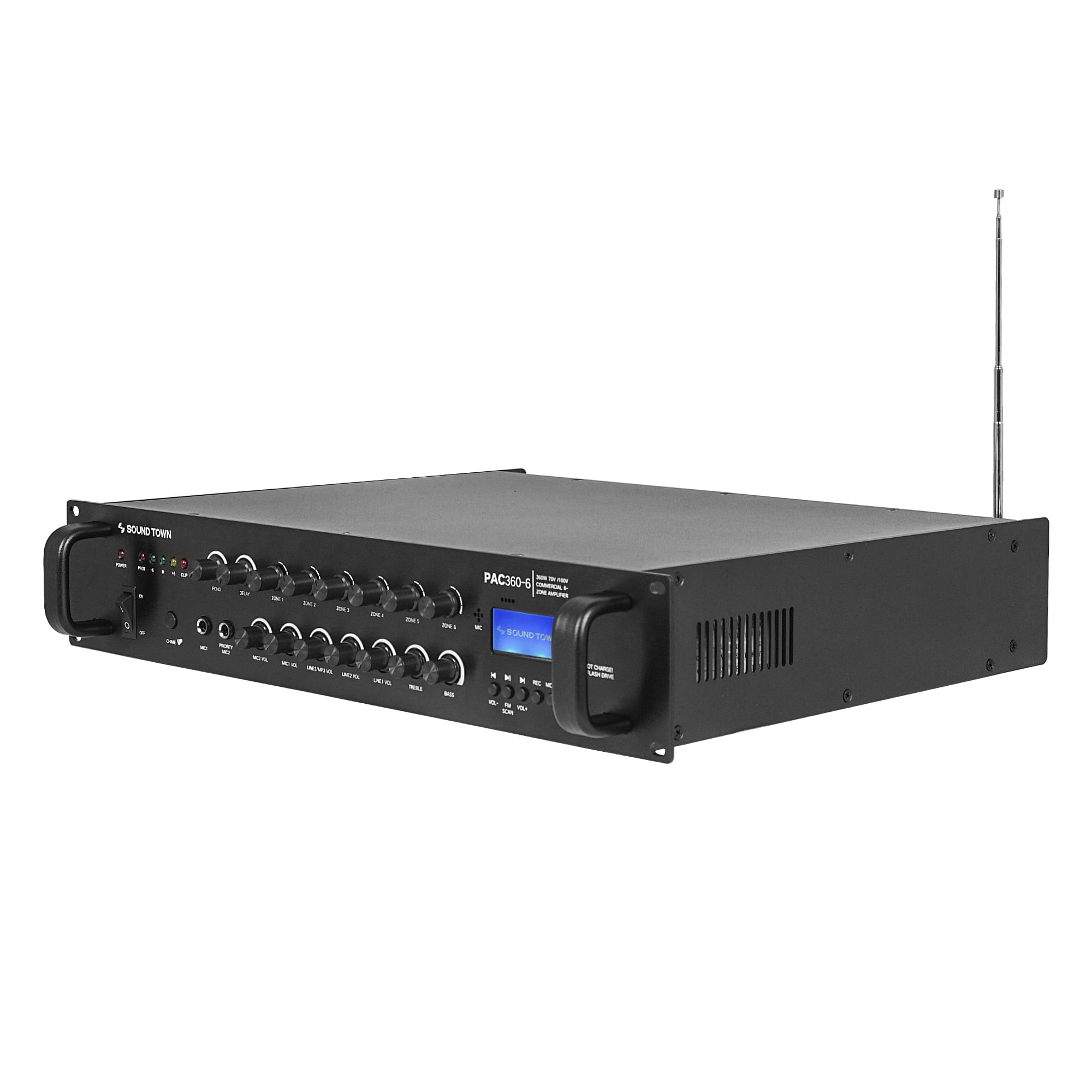 Sound Town Commercial Restaurant Bluetooth Amplifier + Surface-Mount Speaker Set, with One 6-Zone 70V/100V Amplifier with Bluetooth, 12 x 6.5-Inch Surface-Mount Speakers, White (PAC360X12TV6W)