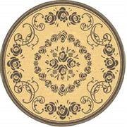 SAFAVIEH Courtyard Elena Traditional Floral Indoor/Outdoor Area Rug, 6'7" x 6'7" Round, Natural/Brown