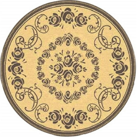 SAFAVIEH Courtyard Elena Traditional Floral Indoor/Outdoor Area Rug, 6'7" x 6'7" Round, Natural/Brown