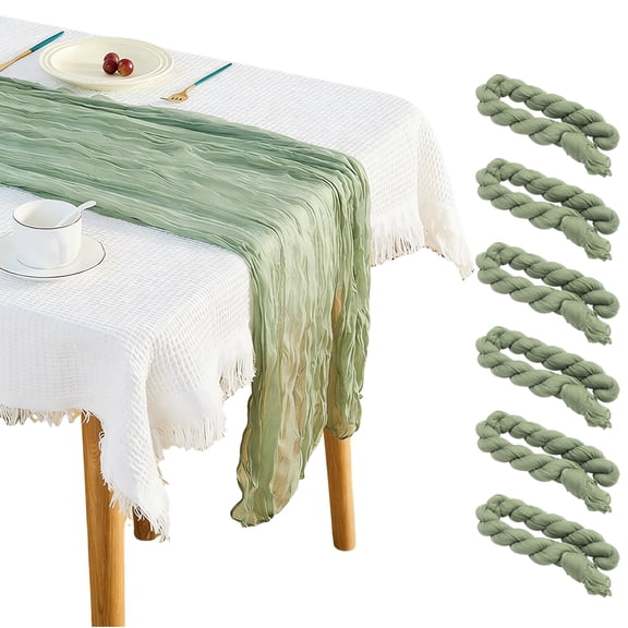 6 Pack 9.8FT Sage Green Cheesecloth Table Runner, Rustic Sheer Gauze Fabric Tablecloth, Boho Decoration for Wedding Birthday