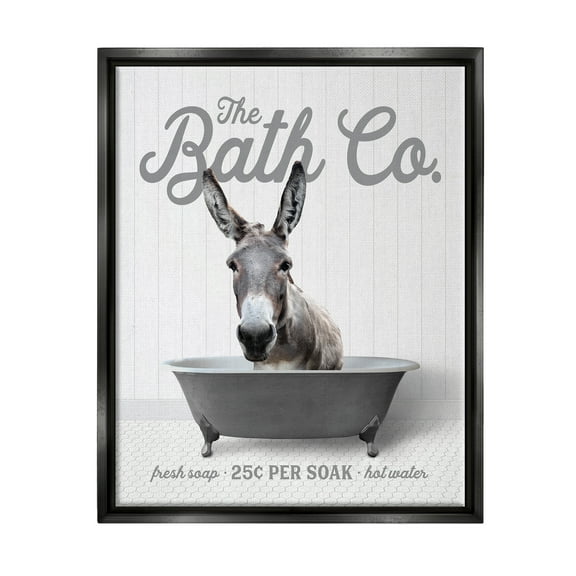 Stupell Industries Donkey in Bathtub Animals & Insects Painting Black Floater Framed Art Print Wall Art, 17 x 21