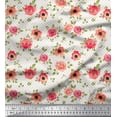 thumbnail image 1 of Soimoi White Cotton Cambric Fabric Leaves & Blooming Camellias Floral Print Fabric by the Yard 58 Inch Wide, 1 of 3