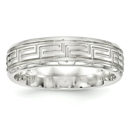 Greek Design Ring - .925 Sterling Silver 6 MM Greek Design Beveled Edge Wedding Band Ring, Size 12