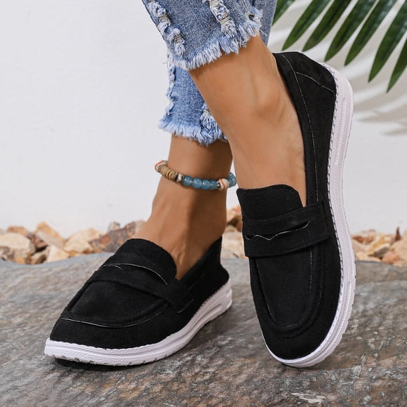 YOUYEDIAN Flat Shoes for Women Spring Fall Dressy Loafers Slip on Non Slip Trendy Walking Shoes Business Closed Toe Orthopedic Shoes (Black)