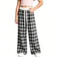 thumbnail image 5 of TIREOW Girls Sweatpants Plaid Elastic Lace Waist Wide Leg Sweat Pants with Lace Belt Fashion Lightweight Casual Baggy Pants, 5 of 5