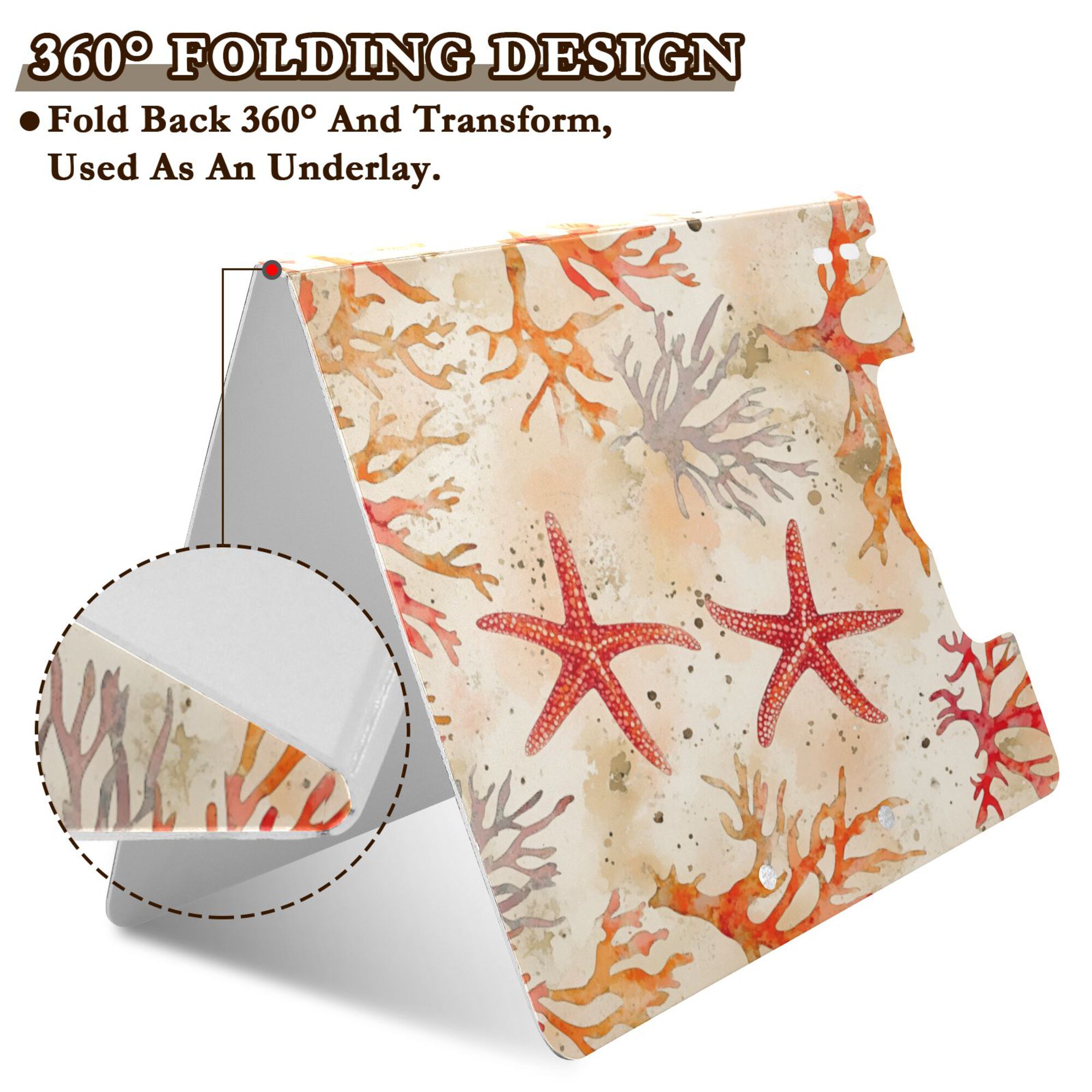 FORMRS A4 Clipboard Folder with Pen Holder Horizontal Foldable School Office Binder, Orange Starfish