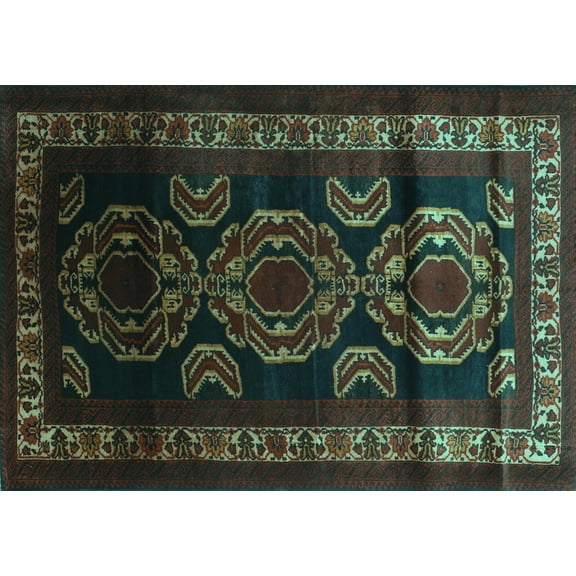 Ahgly Company Machine Washable Indoor Rectangle Persian Turquoise Blue Traditional Area Rugs, 5' x 7'