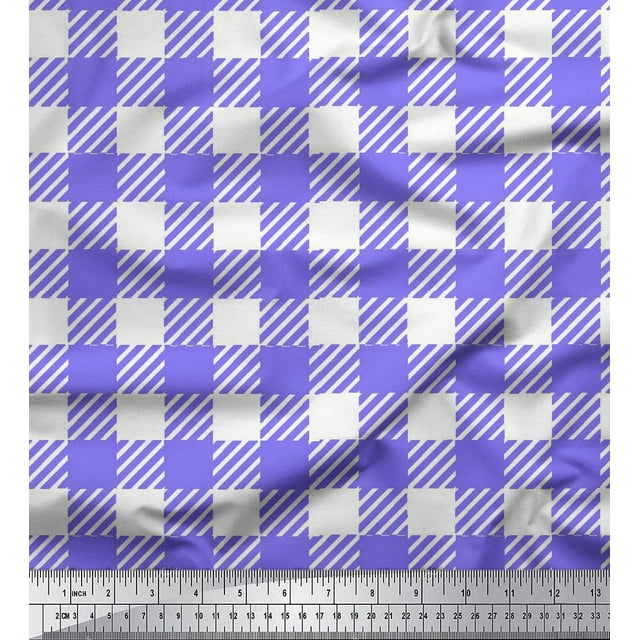 Soimoi Rayon Fabric Gingham Check Printed Fabric 1 Yard 56 Inch Wide