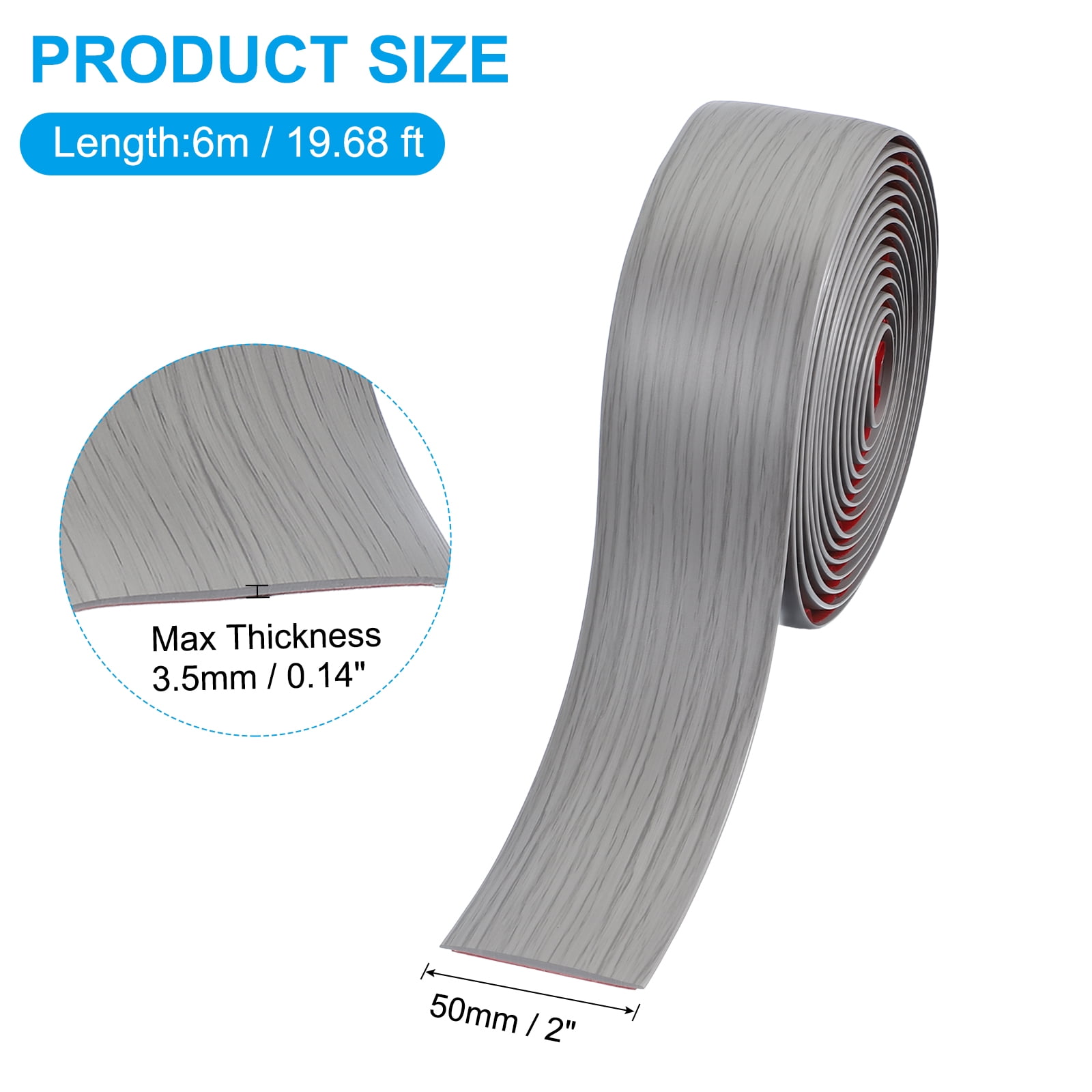 Uxcell Self Adhesive Floor Transition Strip Vinyl Flat Divider Flooring New Gray Wood Grain 20 FT x 2"