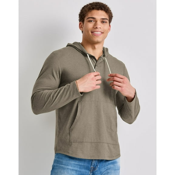 Hanes Men's Originals Hoodie Lightweight Hooded Sweatshirt Henley Collar Sizes S-3XL