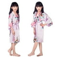 thumbnail image 3 of KYAIGUO Kids Girls Silk Satin Robes Teen Girls Bathrobe Cardigan long Pajamas Baby Sleepwear Little Big Girls Floral Comfort Toddler Satin Silk Nightwear Pajama Bathrobe for 2-14T, 3 of 7
