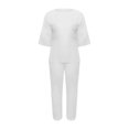 thumbnail image 4 of GILIGEGE Linen Sets for Women 2 Piece Summer Womens Summer Casual Solid Color Crewneck Top & Pants Cotton Linen Two Set Wide Leg Pants Tracksuit Lounge Matching Sets White M, 4 of 4