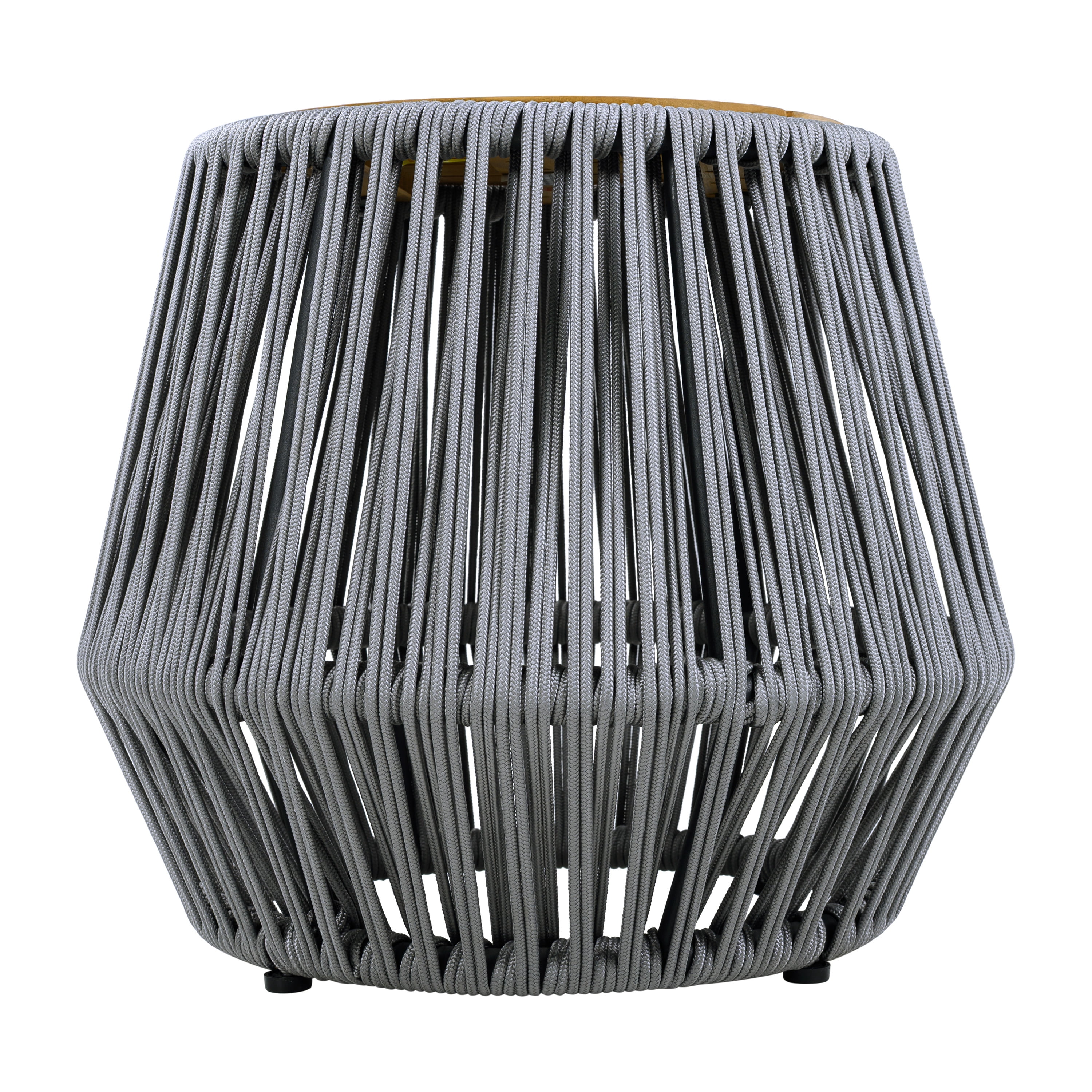 Side Table, Outdoor Acacia Wood Table with Grey Rope Base for Patio Balcony Garden, Teak