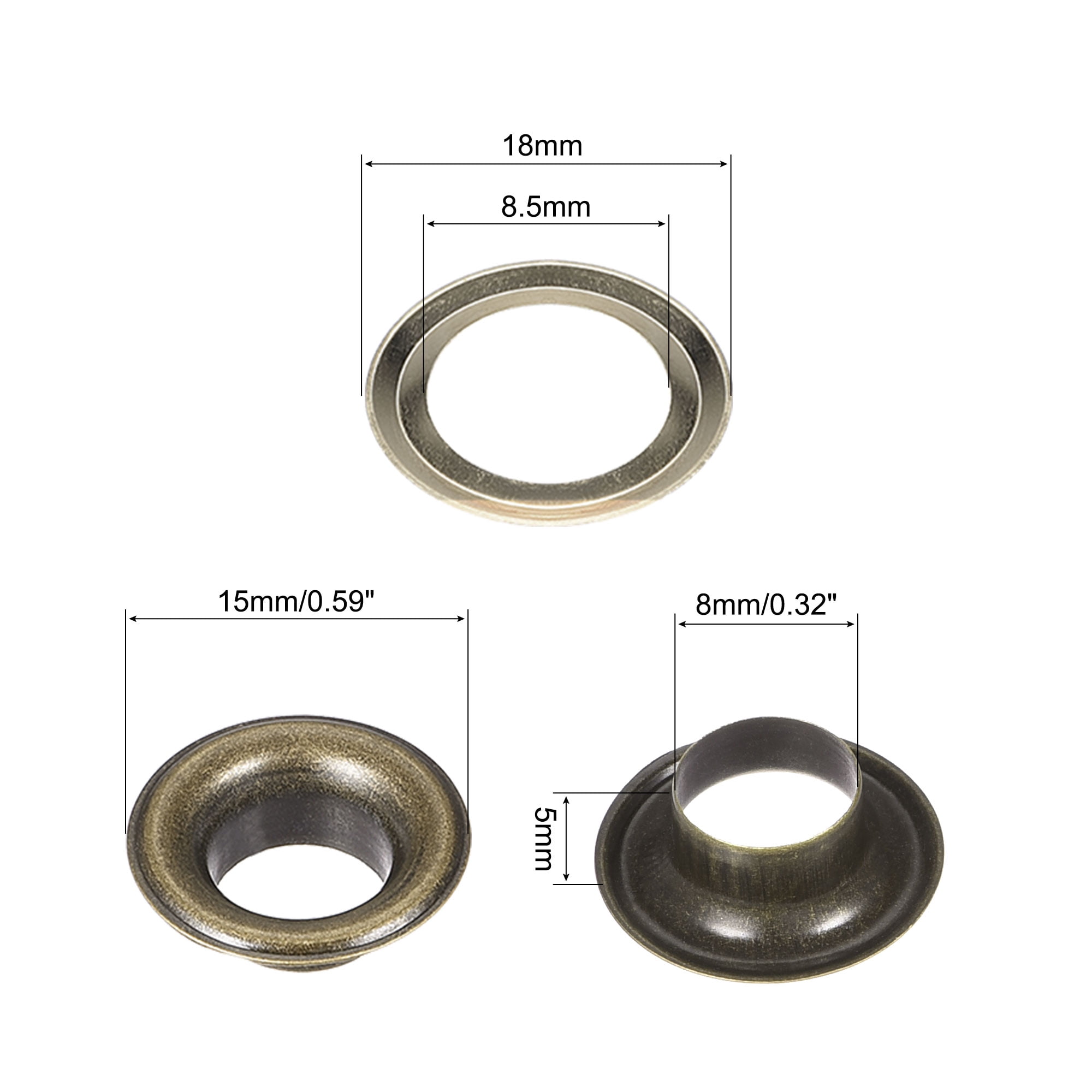 Grommet Tool Kit 100 Sets 5/16" Copper Grommets Eyelets with 3pcs Install Tools, 8mm Inside Dia. Bronze Tone