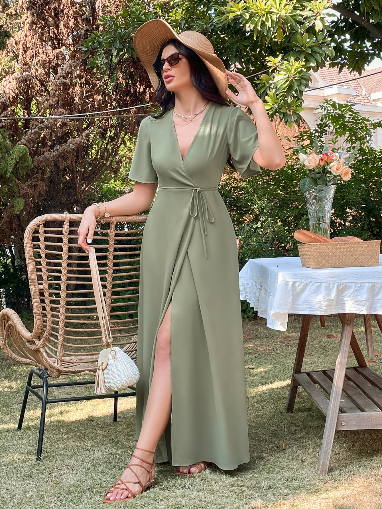 Split Butterfly Sleeve Wrap Tie 