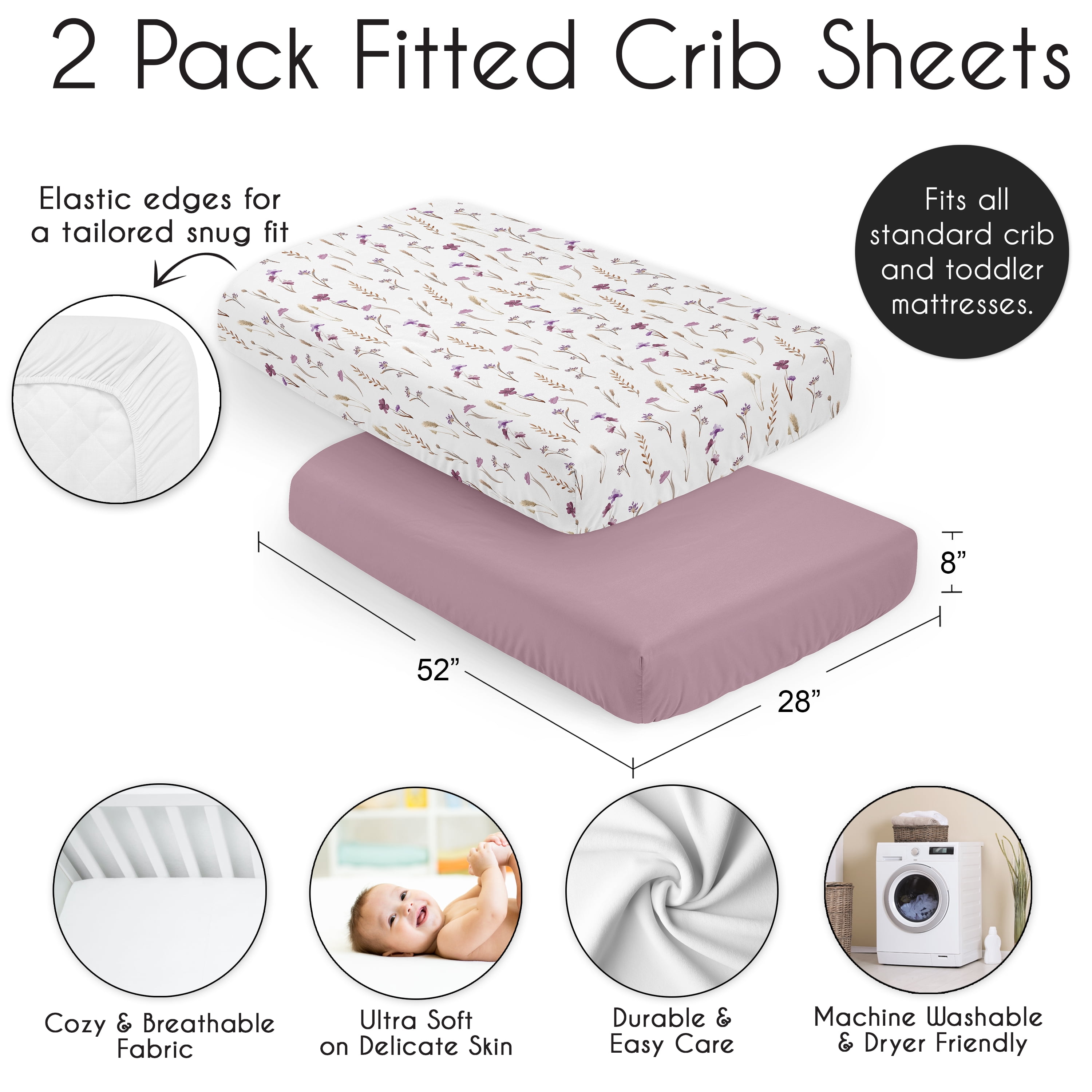 Sweet Jojo Designs Watercolor Floral Garden Purple Girl Fitted Crib Sheets Set 2 Piece