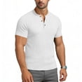 thumbnail image 5 of GUZOM Mens Short Sleeve Henley Shirt, Slim Fit Stretch Poly Spandex Tee for Men, Casual Workout & Everyday Top, White,Size M, 5 of 6