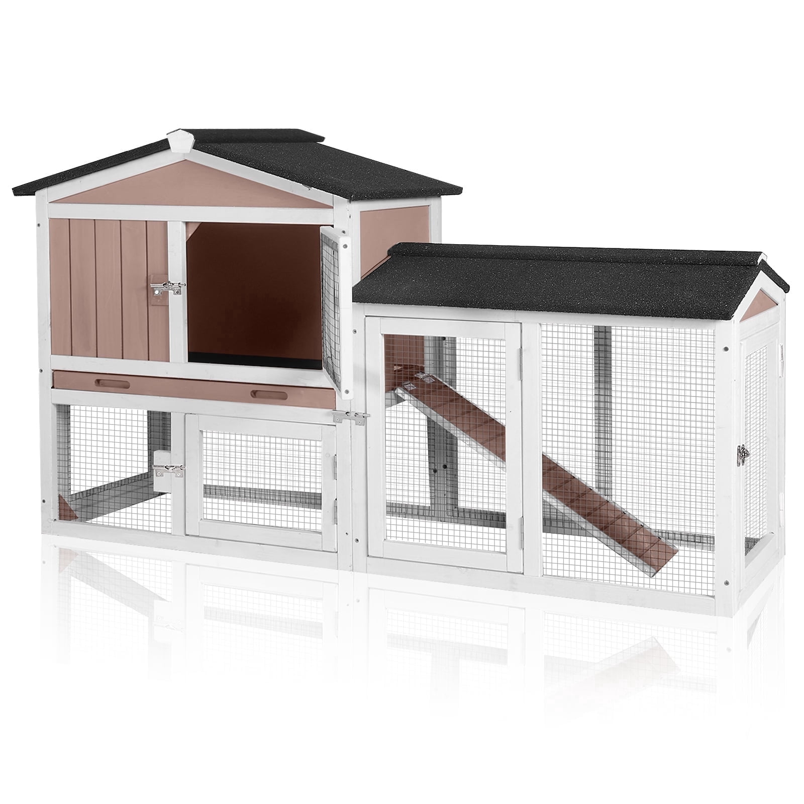 Aivituvin Chicken Coop for 1-2 Chickens, Expandable Wooden Duck House Outdoor Hen House Poultry Quail Cage, Brown