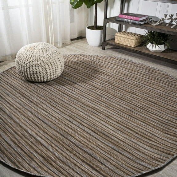 JONATHAN Y TUSCAN SUN 6' Round Area Rug, Finn Farmhouse Pinstripe - Brown/Natural, TSN102B-6R
