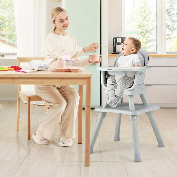 6 in 1 Convertible Baby High Chair with Adjustable Removable Tray Gray