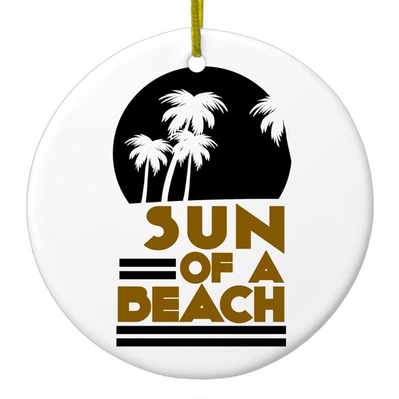 DistinctInk Hanging Ceramic Christmass Tree Ornament with Gold String - Great Gift / Present - 2 3/4 inch diameter - Sun of a Beach