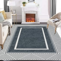 Garvee 5'x7' Modern Area Rug Washable Bordered Geometric Rug Indoor Low Pile Non-Shedding Throw Carpet Home Floor Decoration, Dark Gray