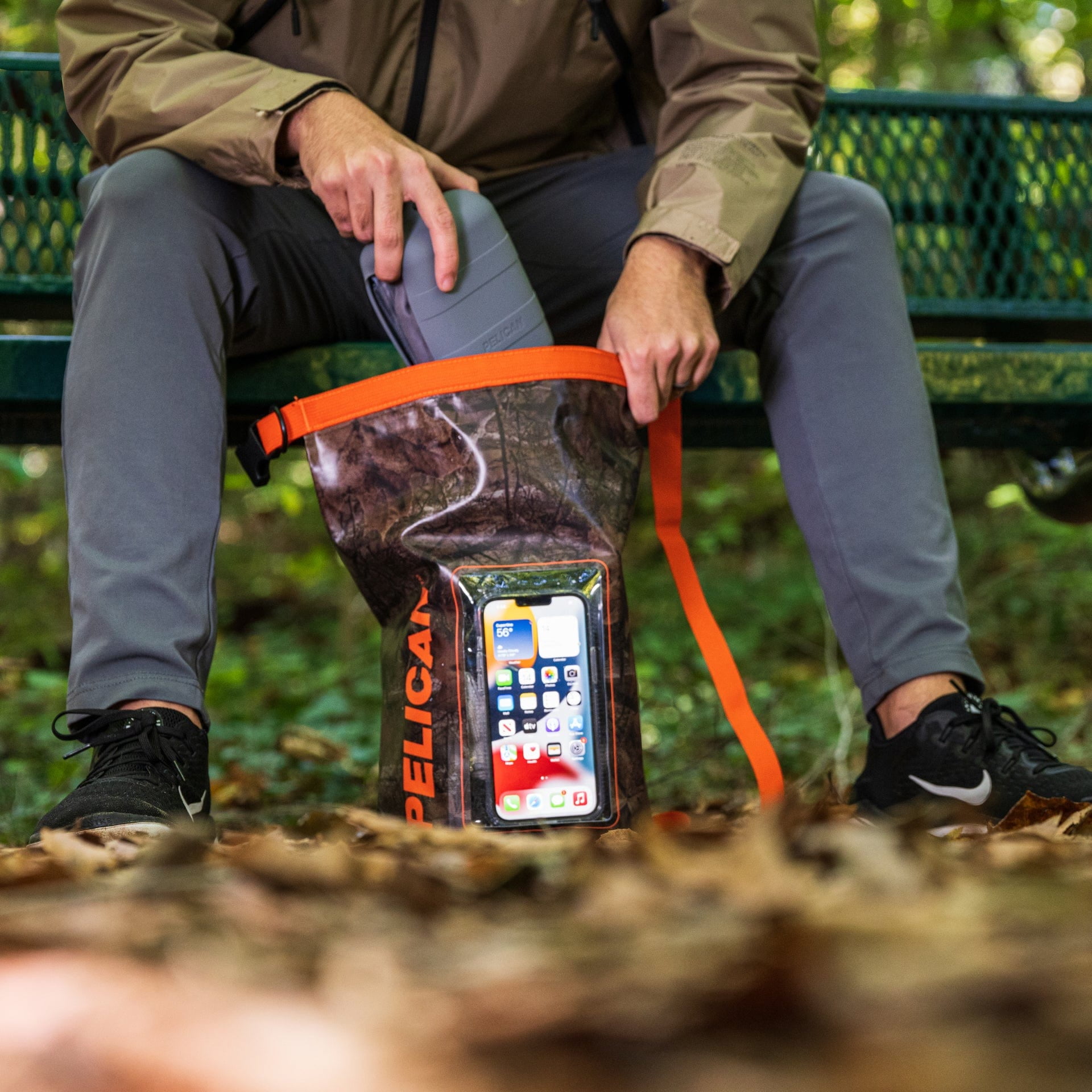 Pelican Marine IP68 Waterproof Dry Bag (5L) w/ Built-In Phone Pouch - Travel, Kayak & Camping Accessories - Hunter Camo