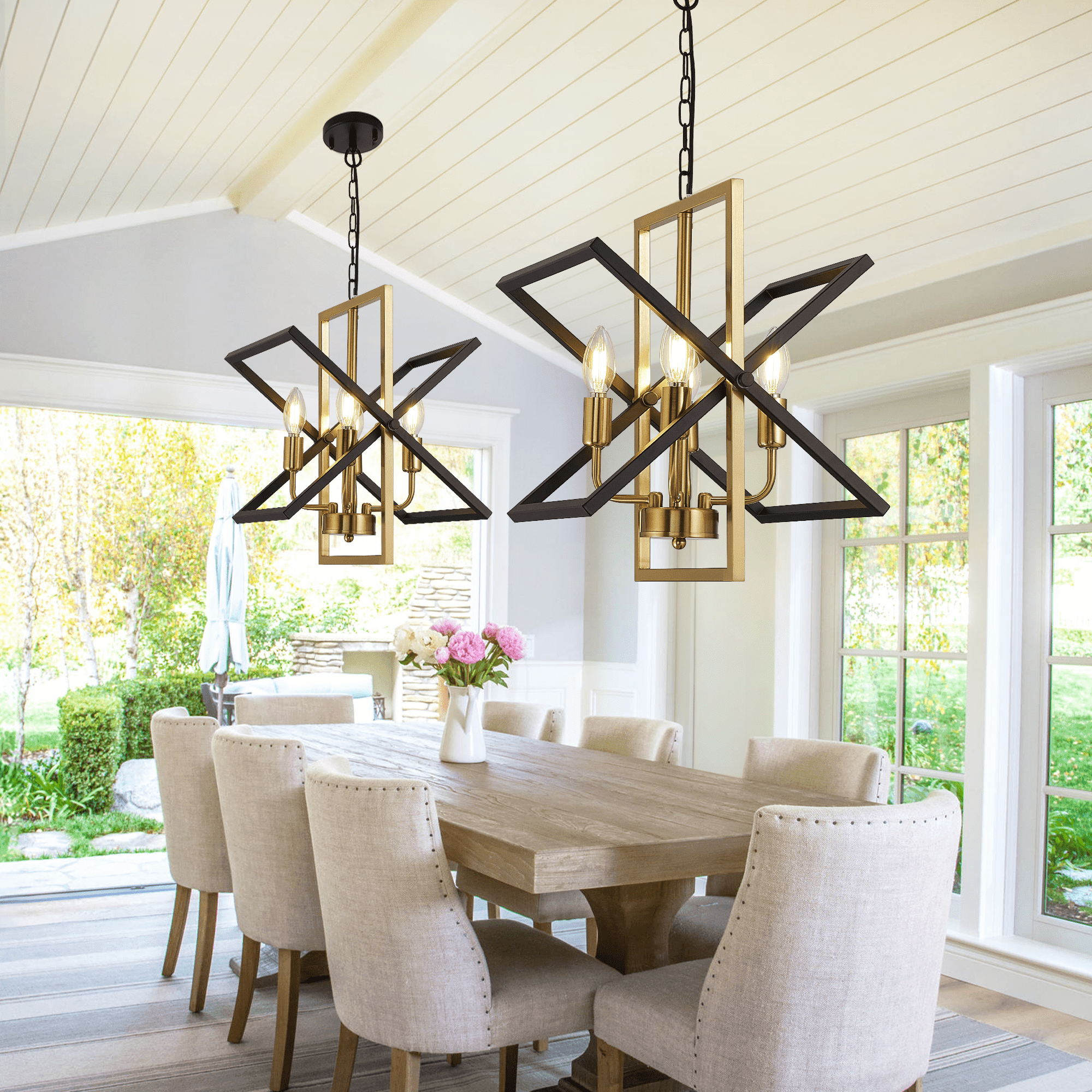 LovingAHome 4-Light Farmhouse Dining Room Light Fixture Candle Style Geometric Metal Pendant Light
