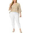 thumbnail image 2 of Agnes Orinda Women's Plus Size Pleated V Neck 3/4 Sleeves Floral Blouse 1X White, 2 of 7
