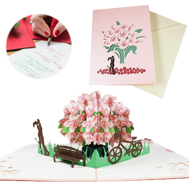 3D Laser-Cut Valentine Greeting Card Romantic Paper Sculpture with Envelope Anniversary & Wedding Love Message