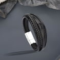 thumbnail image 4 of Tejida Del Brazalete de de Los Hombres de Cuero pteado negro Sunnimix Pulseras anchas de puño, 4 of 8