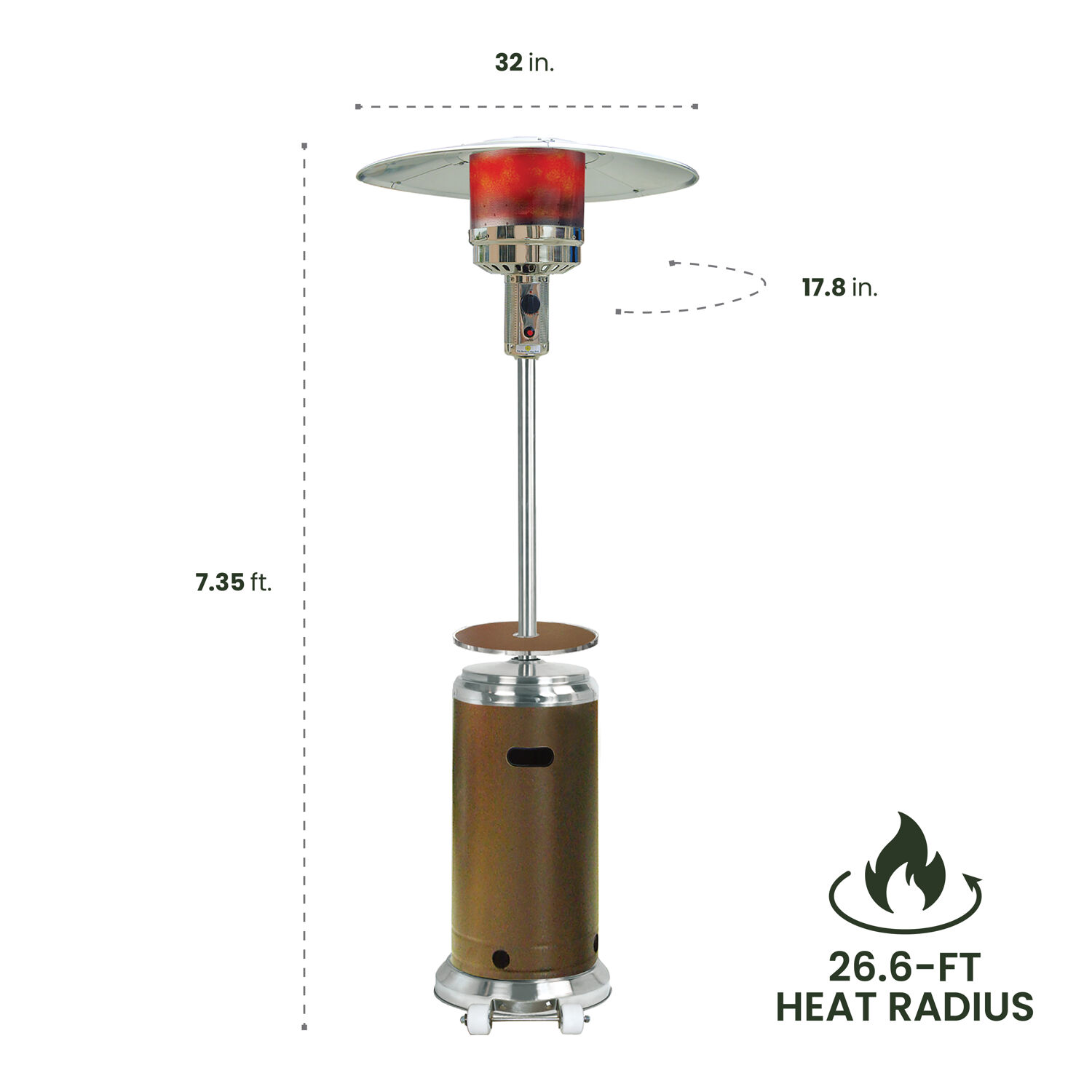 Hanover 7 ft 48,000 BTU Propane Patio Heater, H002BRSS