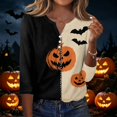 thumbnail image 2 of Trgacdwlo Halloween Shirts for Women 2026 Novelty Vintage Ghost House Print Henley Womens Tops 3/4 Sleeve Funny Pumpkin Ghost Fall Womens Tunic Tops, 2 of 6