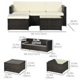 thumbnail image 3 of 3-Piece Brown PE Rattan Wicker Patio Furniture Set with Sofa, Footstool & Table - Cream Cushions for Balcony, Garden & Backyard Outdoor Seating, 3 of 7