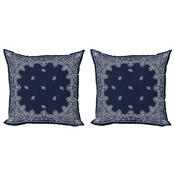 Ambesonne Paisley Throw Pillow Cover 2 Pack, Middle Eastern Influences, 18", Dark Blue White