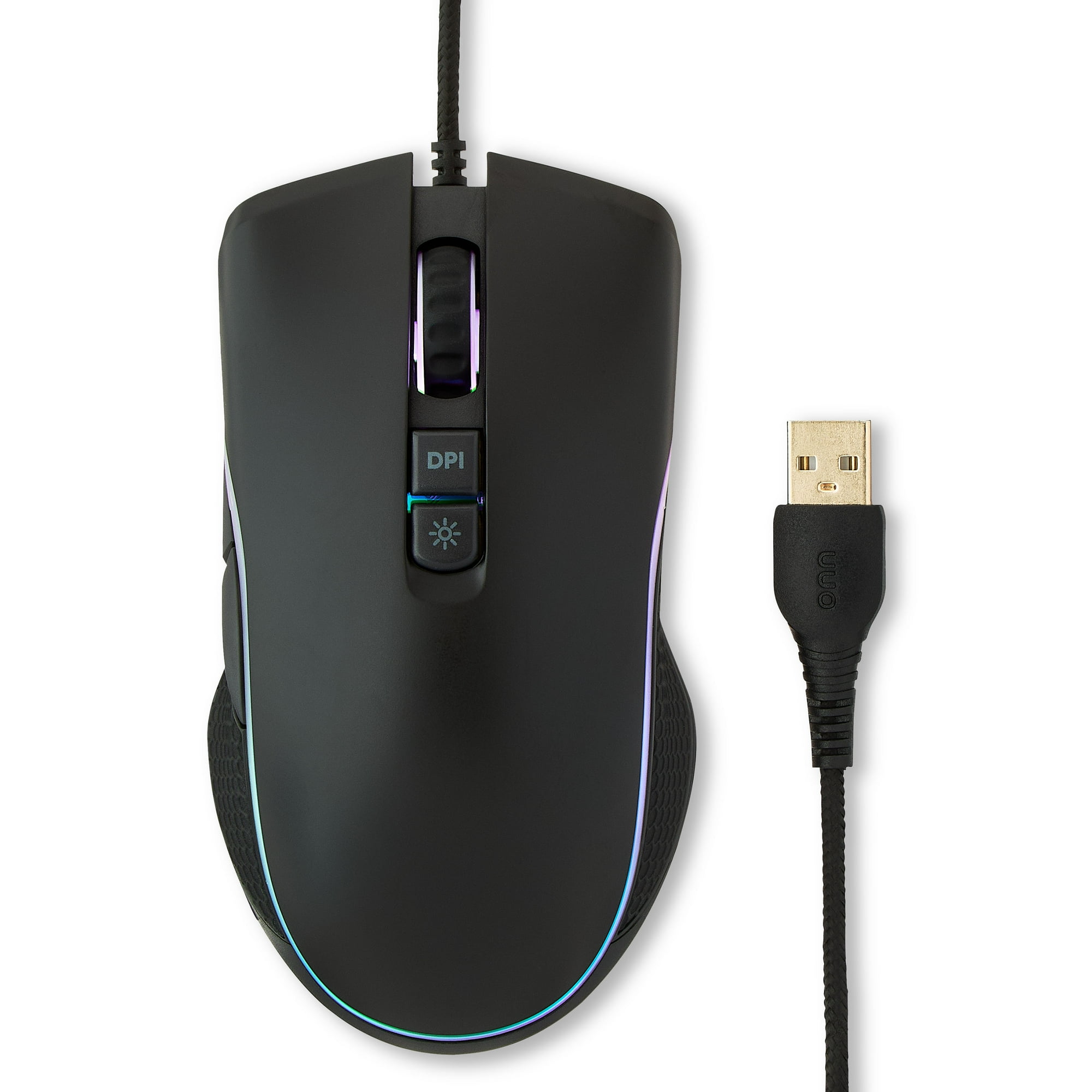 onn Wired USB Gaming Mouse with Adjustable DPI, Backlit, 7 Buttons Black