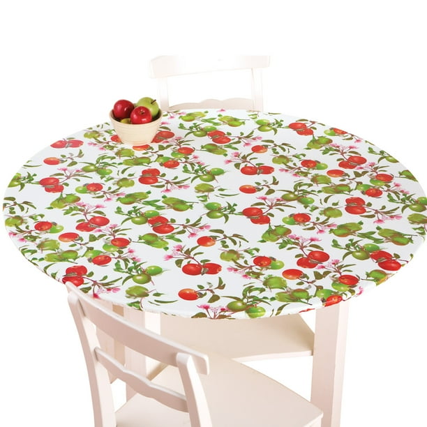 Collections Etc Fitted Elastic No Slip Fit Table Cover With Soft Flannel Backing Apples Round Com Fitted Elastic No Slip Fit Table Cover, Plastic Tablecloths For Round Tables With Elastic
