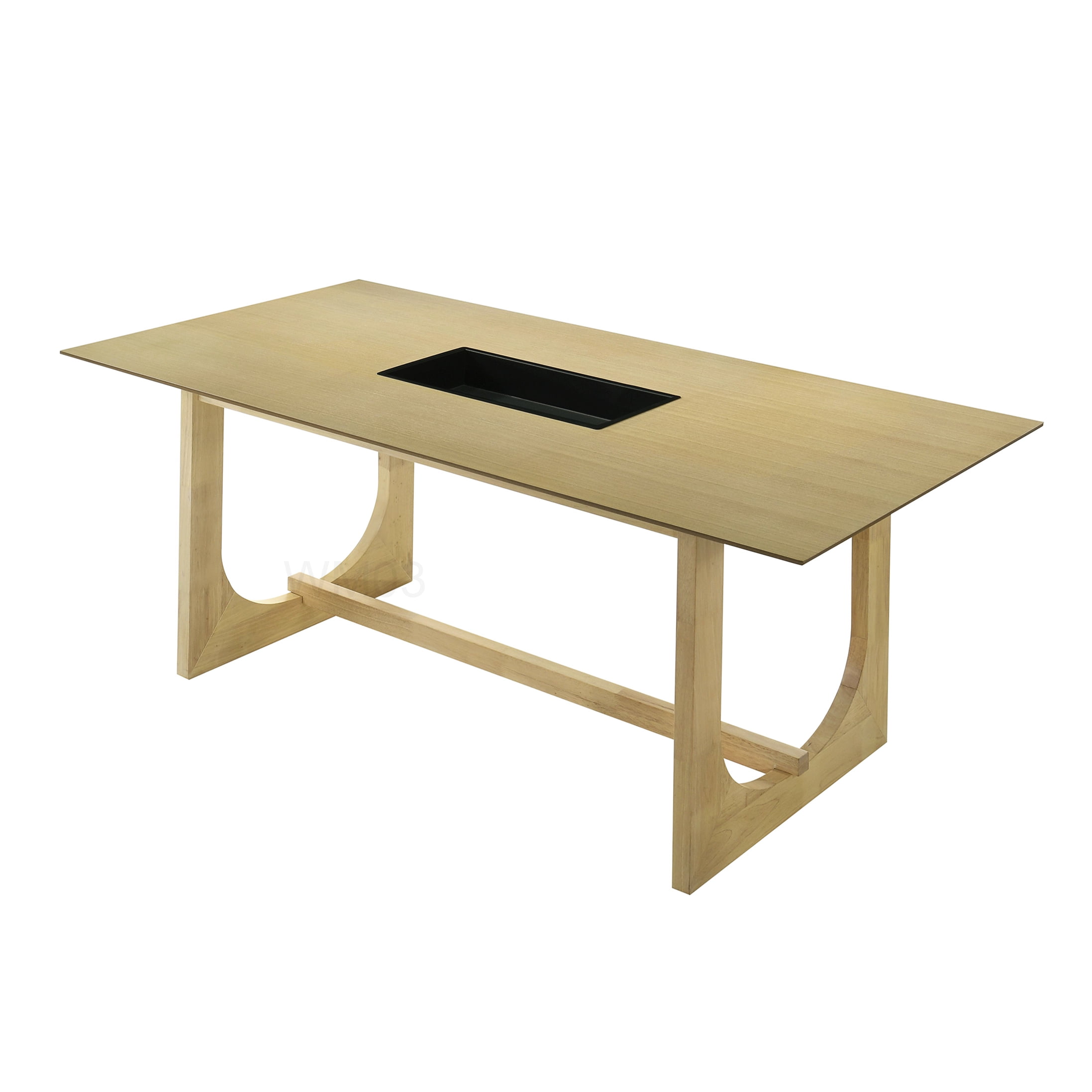 Rectangular Dining Table with Natural Wood Grain Finish, Sturdy Double U Base Synthetic Wood Table for Dining Room and Kitchen