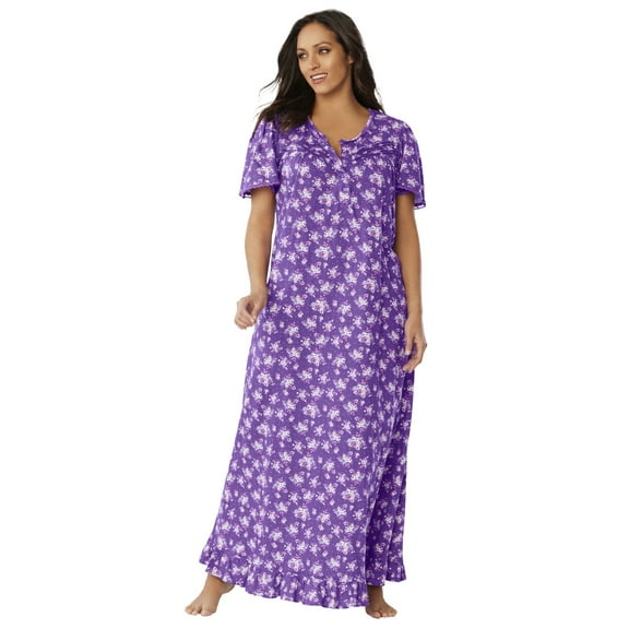 Dreams & Co. Plus Size Long Floral Print Cotton Gown