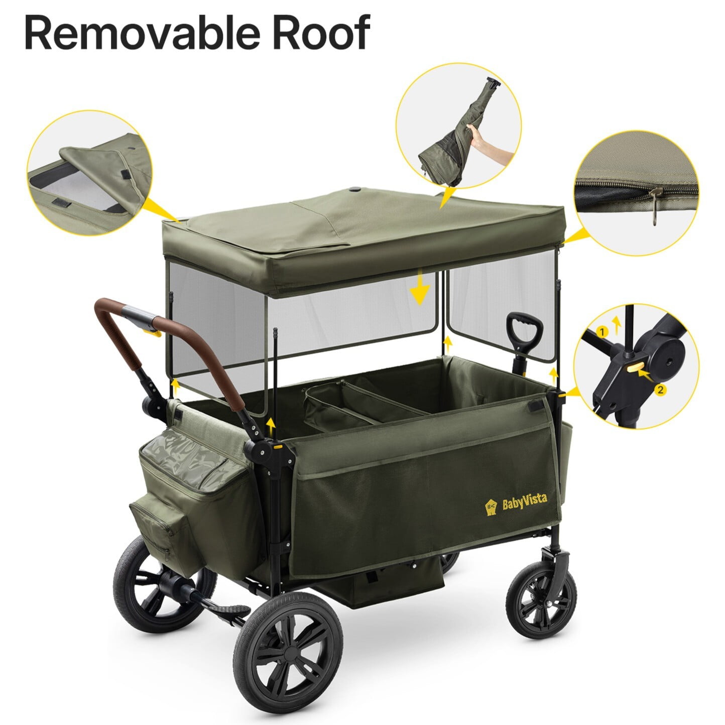 BabyVista Wagon Stroller All-Terrain for 2 Kids with Canopy, Parents Organizer, Adjustable Handlebar, Compact Foldable Baby Stroller Collapsible Toddler Stroller