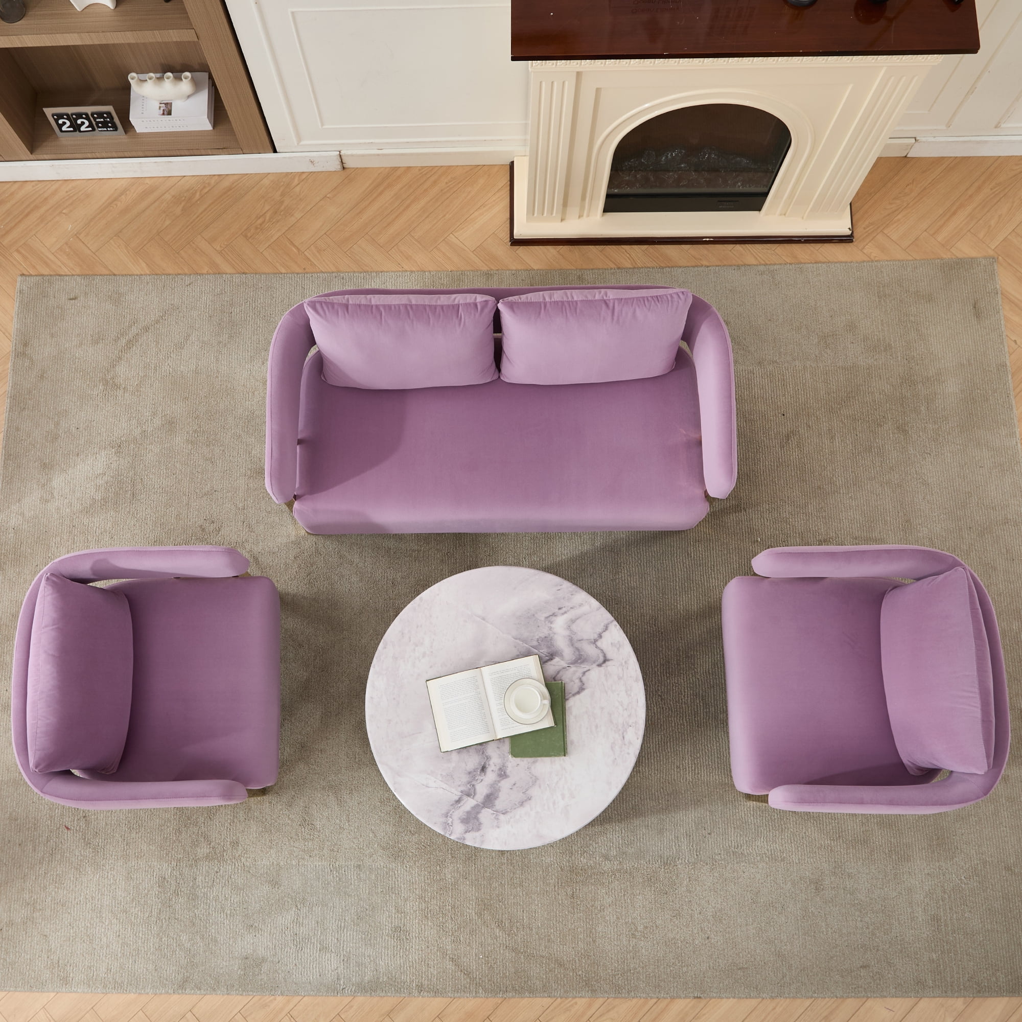 51" Small Sofa Couch Comfy Modern Teddy Upholstered 2-Seater Love Seats for Apartment,Bedroom,Office,Lilac
